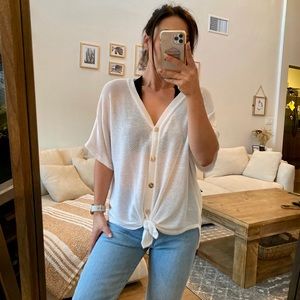 Jolie Short Sleeve Deep V-neck Faux Button Up